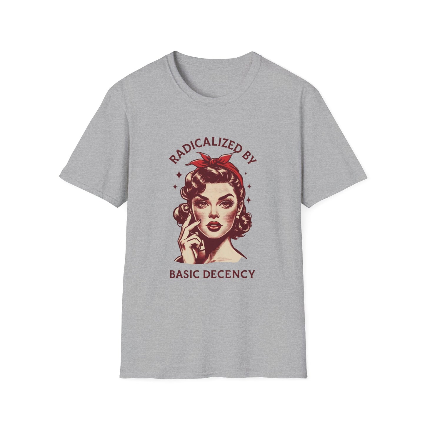 "Radicalized by Basic Decency" Retro Feminist Tee — Vintage Sass, Modern Morals