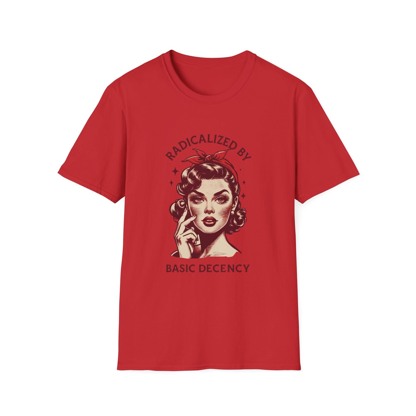 "Radicalized by Basic Decency" Retro Feminist Tee — Vintage Sass, Modern Morals
