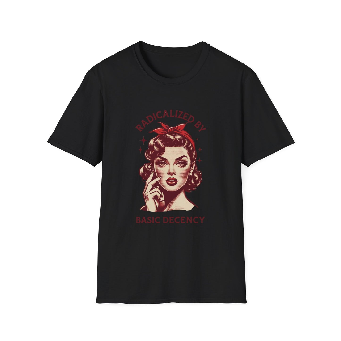 "Radicalized by Basic Decency" Retro Feminist Tee — Vintage Sass, Modern Morals