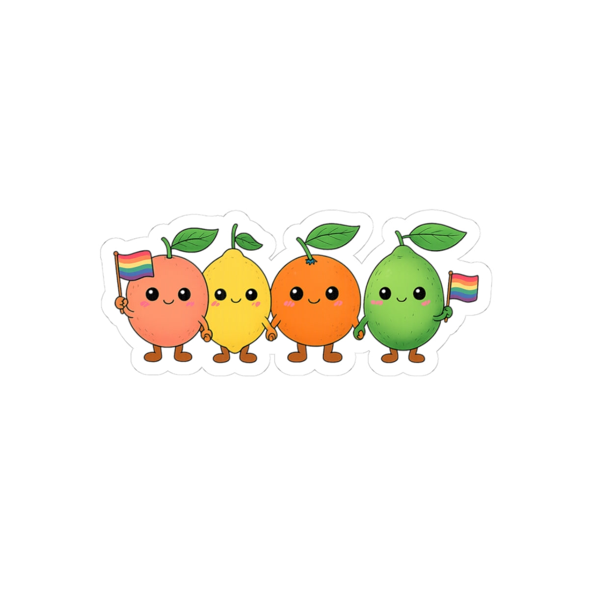 Cute LGBTQ+ Fruit Squad Sticker – Grapefruit, Lemon, Orange & Lime Holding Hands with Pride