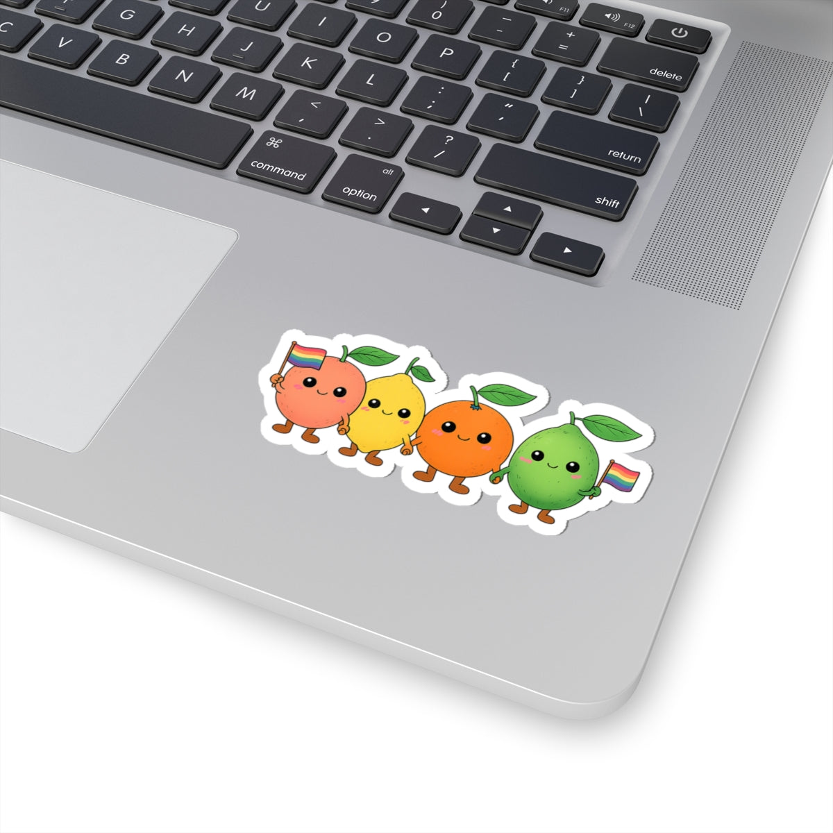 Cute LGBTQ+ Fruit Squad Sticker – Grapefruit, Lemon, Orange & Lime Holding Hands with Pride